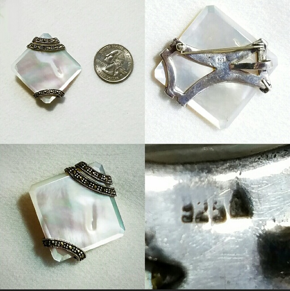 Vintage Art Deco Sterling Silver Mother of Pearl & Marcasite Brooch/Pendant - Picture 3 of 4